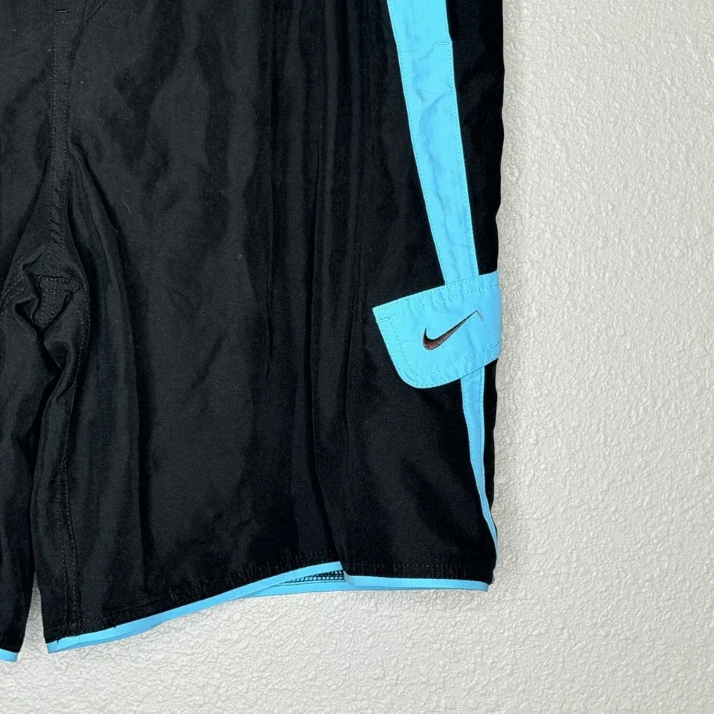 Nike Swim‎ Trunks XL Black Teal Colorblock Swoosh Lined Beach Y2K Athletic